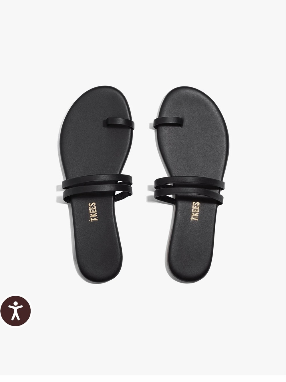 TKEES Black Double Strap Toe-Loop Slide Sandals NWOT